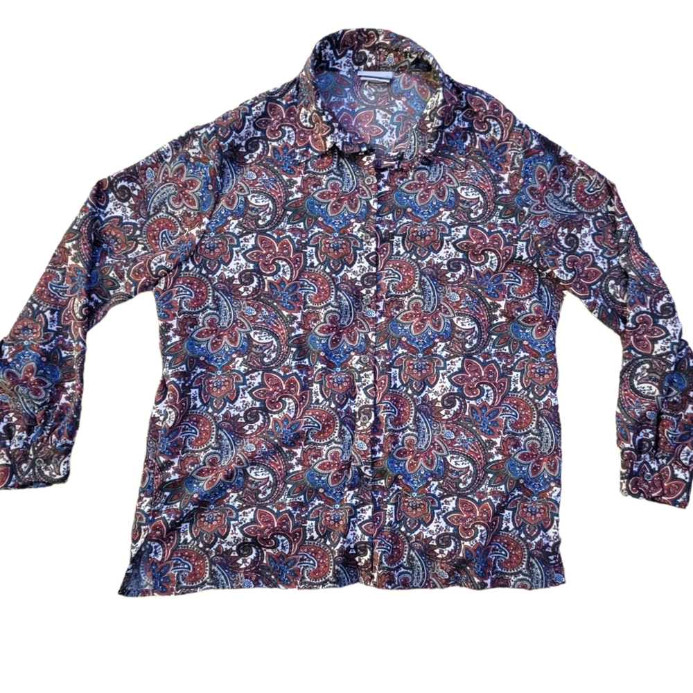 Vintage Bon Worth Button Down Paisley Floral Long Sleeve Shirt Size L